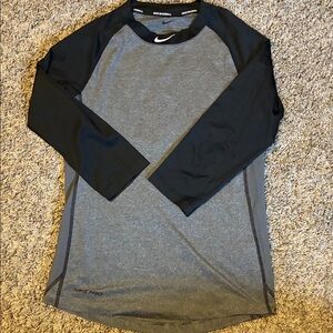 NikePro Boys Baseball Dri Fit Long-Sleeve Performance Shirt - Gray & Black